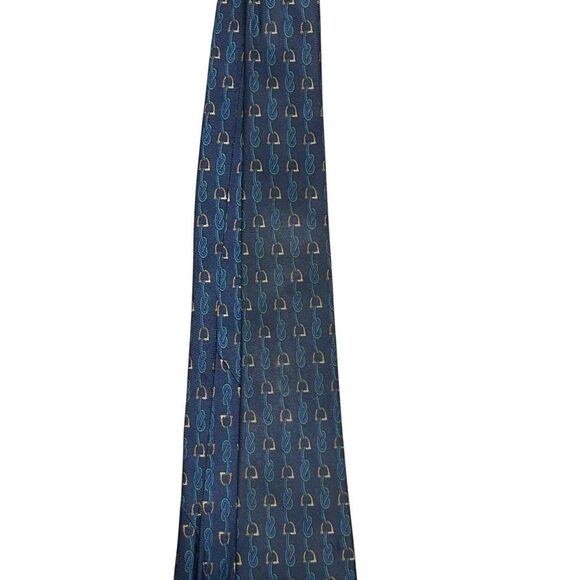 Gucci Mens Navy Blue Printed Silk Designer Neck Tie Pointed Adjustable Italy - Picture 13 of 14